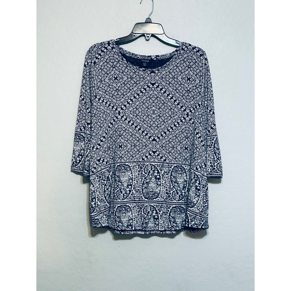 Nautical beach blue and white 3/4 sleeve top 1X
